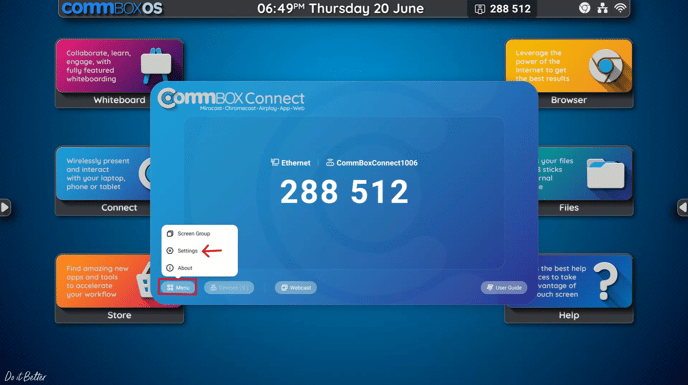 CommBox Connect - Menu and Settings