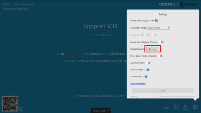 Multiple Screens option E-share settings V3X